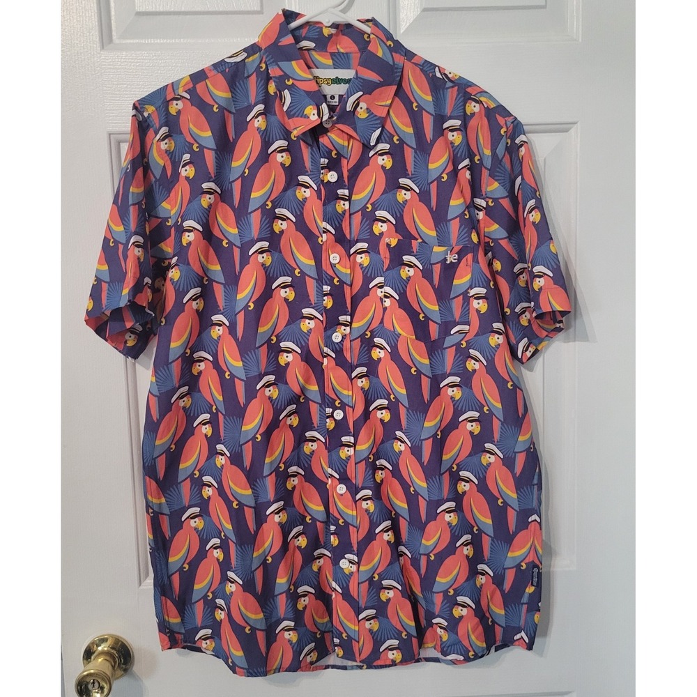 Tipsy Elves Shirt Men Size‎ Large Polly Wanna Captain Hawaiian Vacation Colorful